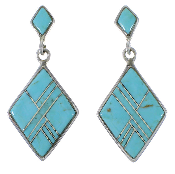 Genuine Sterling Silver And Turquoise Inlay Earrings EX44805
